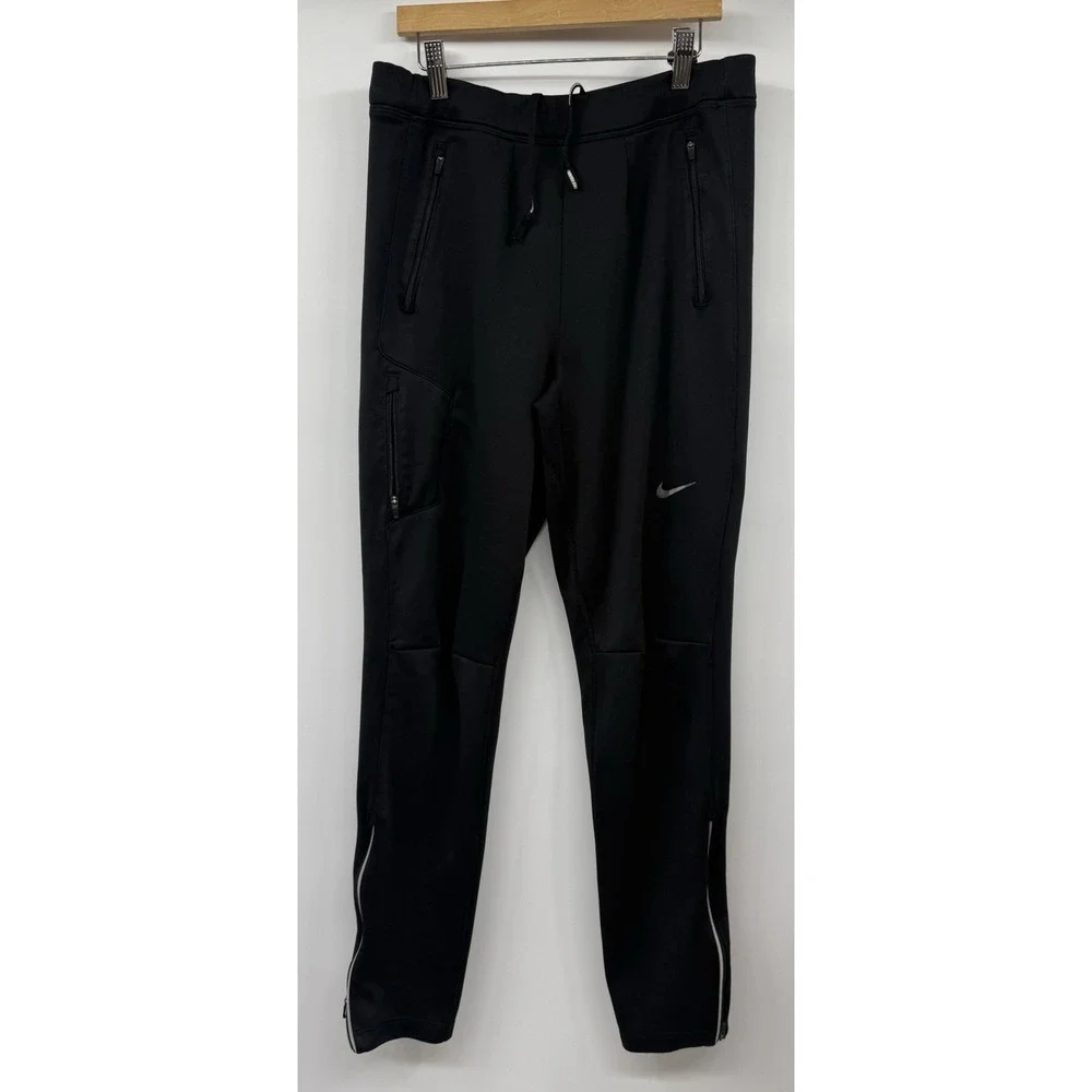 Nike Dri Fit Track Pants Womens Med Black Elastic Waist Pull On Zip Ankle EUC